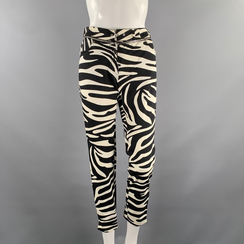 CELINE Size 0 White Black Cotton Blend Zebra Casual Pants
